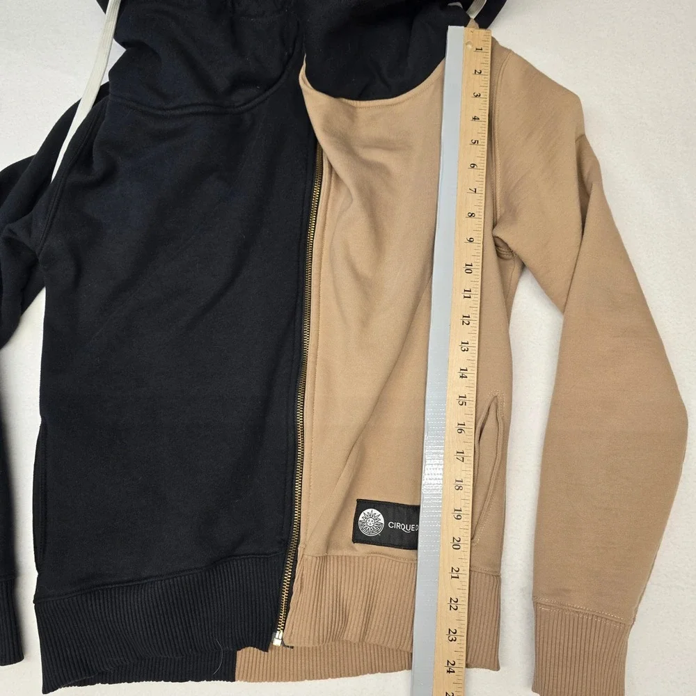 Cirque du Soleil Womens S Full Zip Hoodie Colorblock Black Tan Thick Hoodie